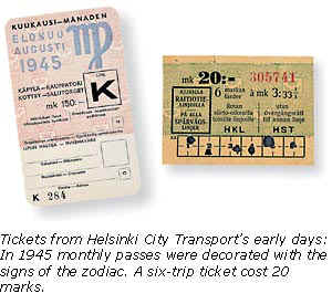 Tickets from Helsinki City Transport’s early days.
