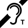 Induction loop. The icon shows an ear in the middle and a small letter T at the bottom, against a white background.