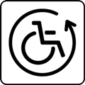 Assistive device lending. The icon shows a wheelchair within an encircling arrow, against a white background.
