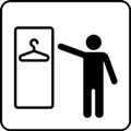 Dressing room, men. The icon shows a male figure on the right, extending a hand to a locker on the left. The locker is depicted by a rectangle inside which is a coat hanger.