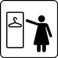 Dressing room, women. The icon shows a female figure on the right, extending a hand to a locker on the left. The locker is depicted by a rectangle inside which is a coat hanger
