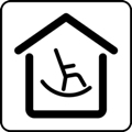 Sheltered accommodation for the elderly. The icon shows a building with a peaked roof and a rocking chair inside, against a white background.