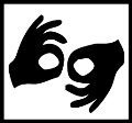 Sign-language services. The icon shows two hands forming a pattern, against a white background.