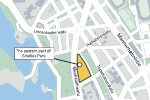 A map showing the eastern part of Sibelius Park