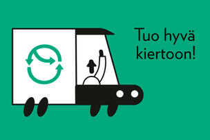 Tuo hyvä kiertoon! Piirros keräysautosta.