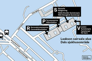 Laakson sairaalan kartta. 