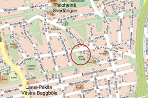 Pakilan ala-asteen väistötila, paikka kartalla.