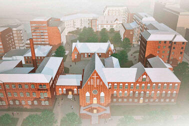 Havainnekuva Diakonissalaitoksen korttelista.