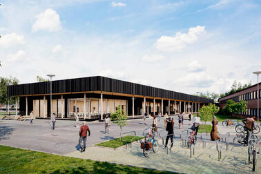 Havainnekuva uudesta rakennuksesta Medialukion vieressä.