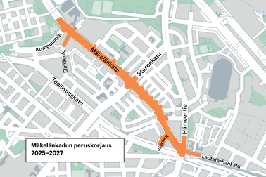 Kartta, johon on merkitty tulevan työmaa-alueen sijainti.