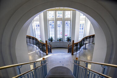 Photo of the stairs of Kallio Library