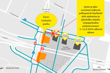 Karttakuva työmaa-alueesta ja liikennejärjestelyistä.