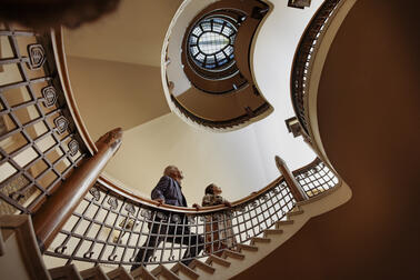 Illustration image, couple on a staircase.