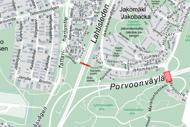 Kartta ylikulkusiltojen sijainneista.