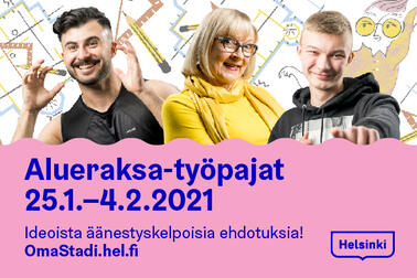 Kuvakollaasi, jossa kolme hymyilevää ihmistä katsoo kohti lukijaa. Taustalla värikästä grafiikkaa.