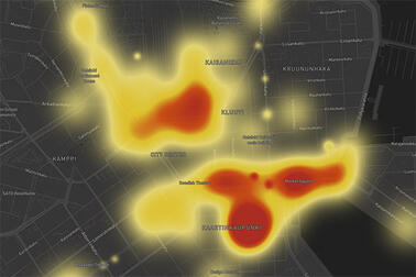 Helsingin keskusta Heatmap-kartalla. Kuva: Hypercell