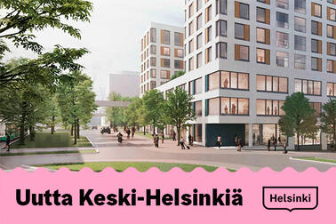 Havainnekuva Opastinsilta 8. Näkymä kadulta Asemapäällikönkatu ja Ratamestarinkatu kulmaan. Huttunen - Lipasti Arkkitehdit Oy.