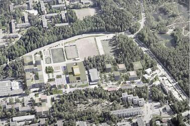 Havainnekuva Jakomäen keskustan suunnitelmasta. 