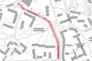 Kartta, jossa katutyöalue näkyy.