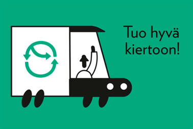 Tuo hyvä kiertoon! Piirros keräysautosta.