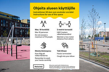 Havainnekuva Helsingin ulkoilualueille asennettavista tilapäisistä infotauluista.