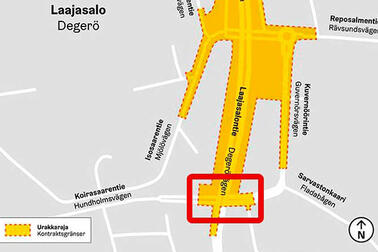 Kartta työalueesta Laajasalontiellä.