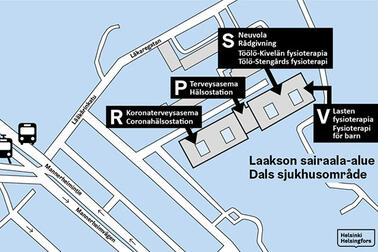 Laakson sairaalan kartta. 