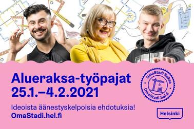 Kuvakollaasi, jossa kolme hymyilevää ihmistä katsoo kohti lukijaa. Taustalla värikästä grafiikkaa.