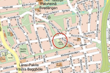 Pakilan ala-asteen väistötila, paikka kartalla.