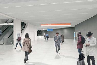Sörnäisten metroaseman lippuhalli remontin jälkeen. Havainnekuva.