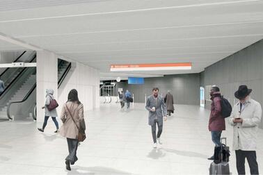 Havainnekuva Sörnäisten metroaseman lippuhallista / HMT Arkkitehdit Oy