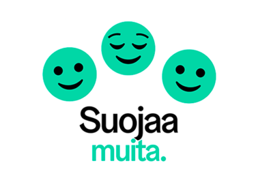 Kolme hymiötä ja teksti "suojaa muita".