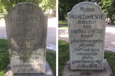 Majuri Wilhelm Edvard de Beschen hautamuistomerkki ennen ja jälkeen entisöinnin
