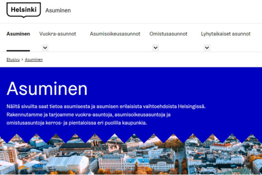 Kuvakaappaus Asumisen verkkosivuilta. Kuvakaappaus Asumisen verkkosivuilta.