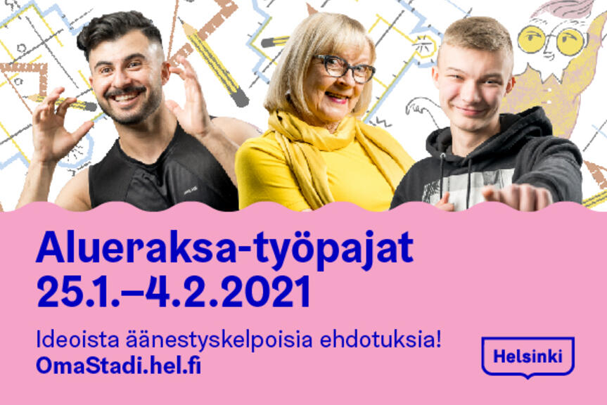 Kuvakollaasi, jossa kolme hymyilevää ihmistä katsoo kohti lukijaa. Taustalla värikästä grafiikkaa. Kuvakollaasi, jossa kolme hymyilevää ihmistä katsoo kohti lukijaa. Taustalla värikästä grafiikkaa.