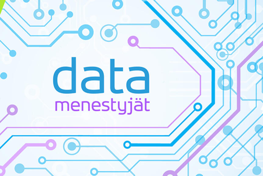 Datamenestyjät-kilpailun logokuva. Datamenestyjät-kilpailun logokuva.