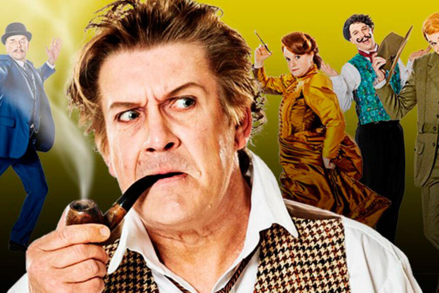 Sherlock Holmesia näyttelevä Santeri Kinnunen piippu suussa. Sherlock Holmesia näyttelevä Santeri Kinnunen piippu suussa.