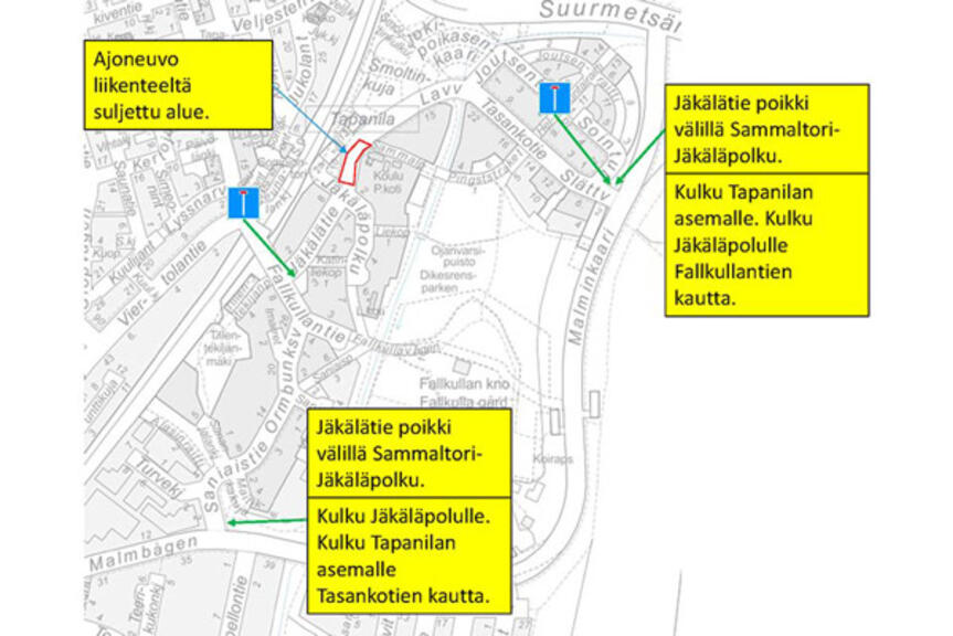 Karttakuva katutöistä Jäkälätiellä Karttakuva katutöistä Jäkälätiellä
