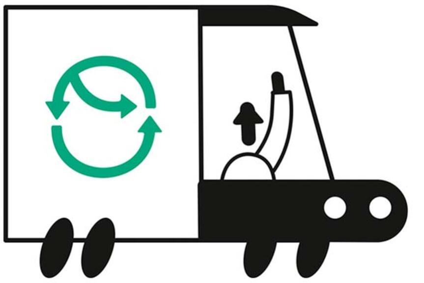 Pääkaupunkiseudun kierrätyskeskuksen keräysauton tunnuskuva. Pääkaupunkiseudun kierrätyskeskuksen keräysauton tunnuskuva.
