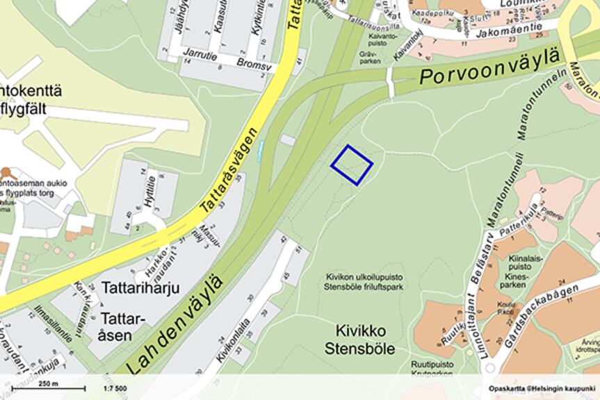kierrätyskenttä merkittynä karttakuvaan kivikon alueesta kierrätyskenttä merkittynä karttakuvaan kivikon alueesta