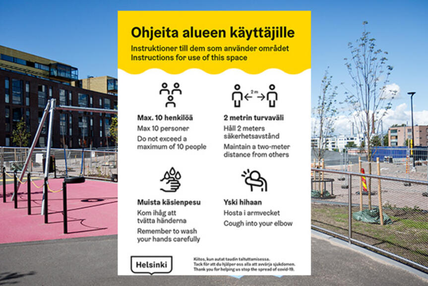 Havainnekuva Helsingin ulkoilualueille asennettavista tilapäisistä infotauluista. Havainnekuva Helsingin ulkoilualueille asennettavista tilapäisistä infotauluista.