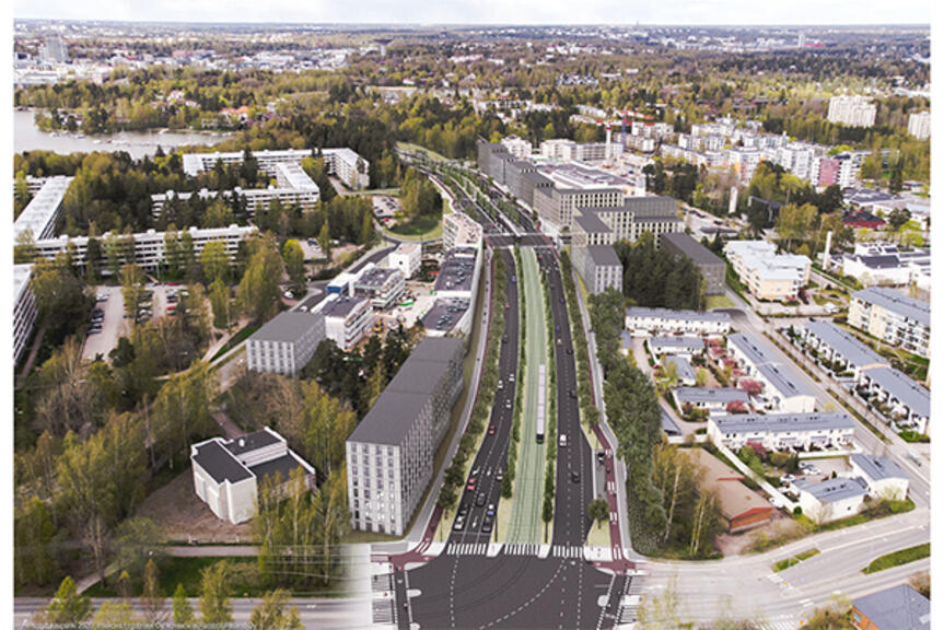Havainnekuva Laajasalontien puistokadusta. Havainnekuva Laajasalontien puistokadusta.