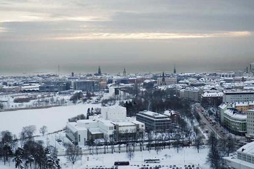 Ilmakuva Mannerheimintiestä ja Töölöstä talvella. Ilmakuva Mannerheimintiestä ja Töölöstä talvella.
