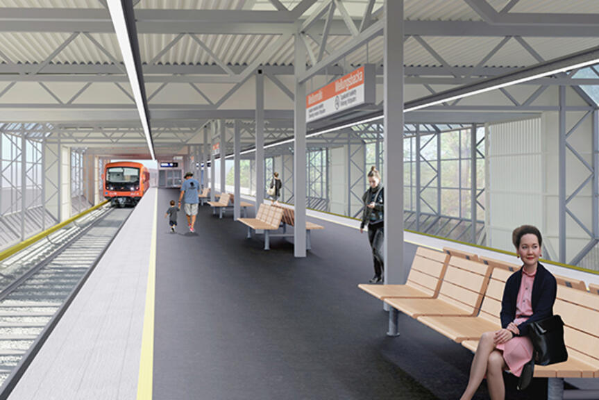 Metro saapuu Mellunmäen metroasemalle Metro saapuu Mellunmäen metroasemalle