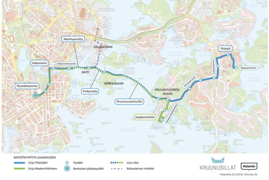 Karttakuva Kruunusillat-yhteydestä. Karttakuva Kruunusillat-yhteydestä.