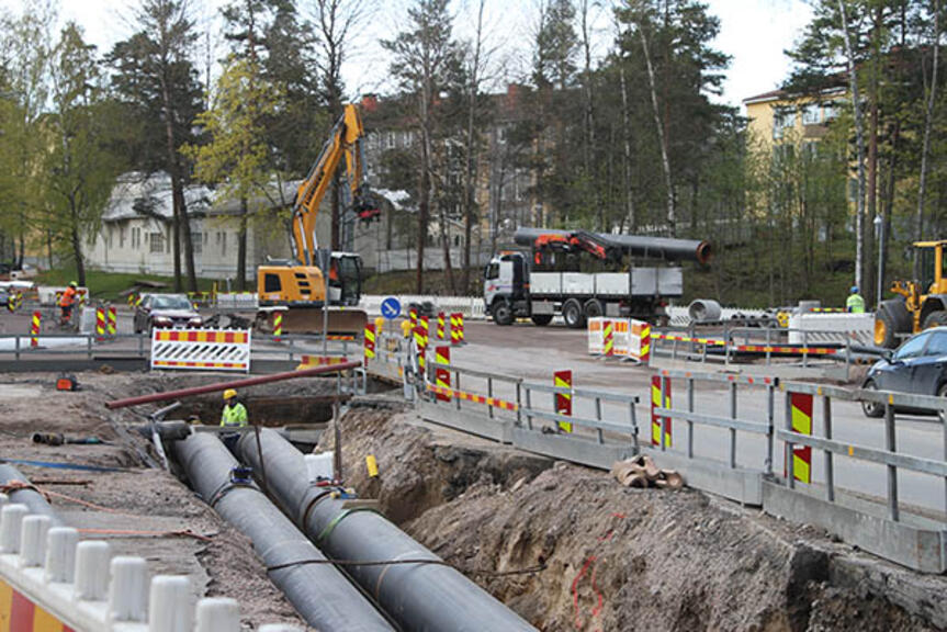Näkymä Näyttelijäntien työmaalta Pohjois-Haagasta. Näkymä Näyttelijäntien työmaalta Pohjois-Haagasta.
