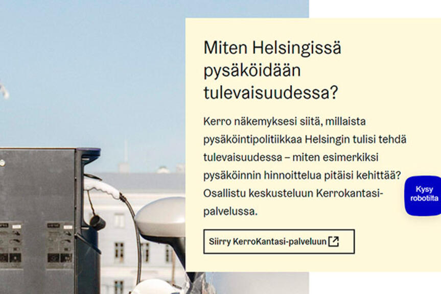 Kuvakkaappaus uudistuneesta Pysäköinti -sivustosta. Kuvakkaappaus uudistuneesta Pysäköinti -sivustosta.