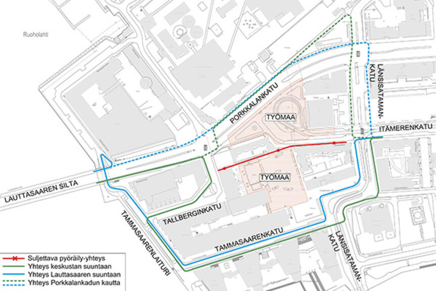 Kartta liikenteen poikkeusjärjestelystä. Kartta liikenteen poikkeusjärjestelystä.