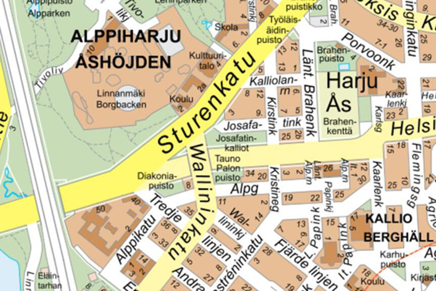 Karttakuva Sturenkadun ja Helsinginkadun risteyksestä. Karttakuva Sturenkadun ja Helsinginkadun risteyksestä.
