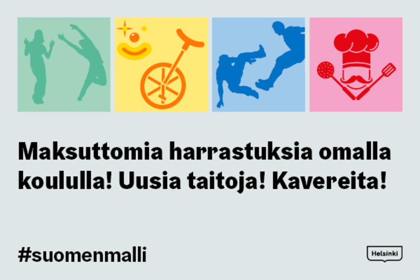 Kuvituskuva. Harrastamisen Suomen mallin maksuttomista harrastuksista kertova grafiikka. Kuvituskuva. Harrastamisen Suomen mallin maksuttomista harrastuksista kertova grafiikka.